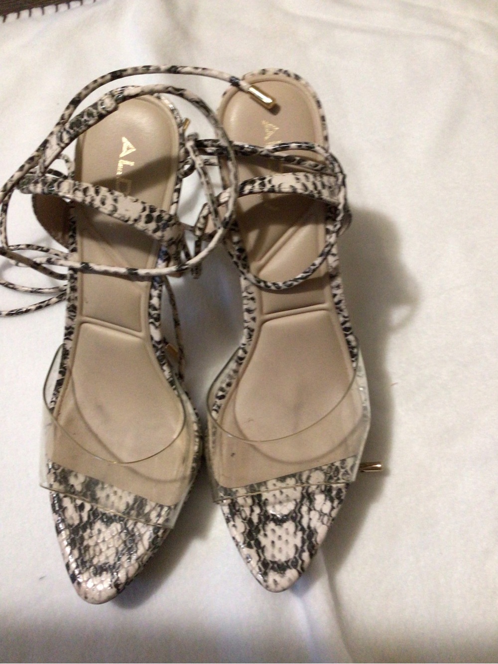 Women's Snakeskin Lace-Up Pointed-Toe Sandals - Beige